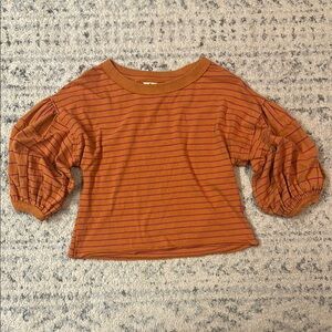 We The Free Oversized Striped Orange Puff Sleeve Crop Top